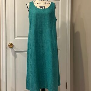Eileen Fisher Organic Linen Deep Aqua Scoop Neck Dress